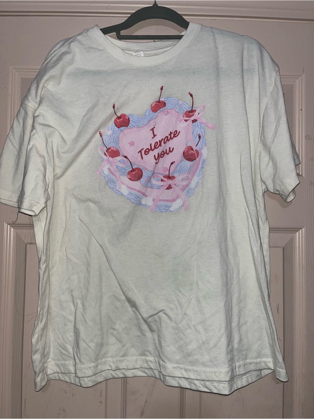 White Kids Graphic Tee with Pink Heart & Cherries